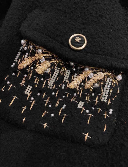 Chanel 20A black coat with gold embroidery details 38FR