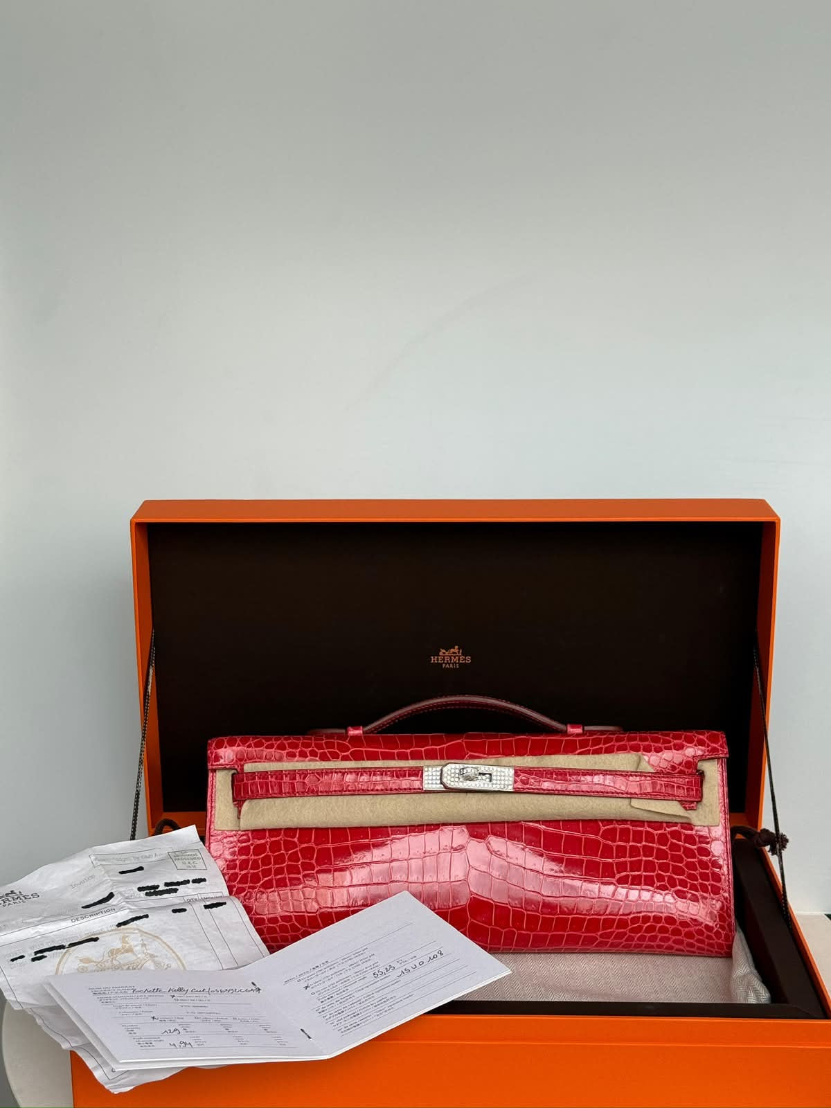 Hermes Kelly Cut red shiny crocodile Diamonds