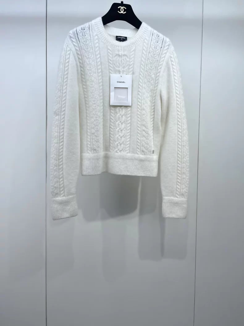 Chanel 24N white cashmere knit sweater
