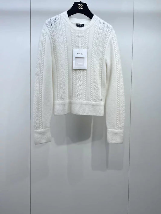 Chanel 24N white cashmere knit sweater