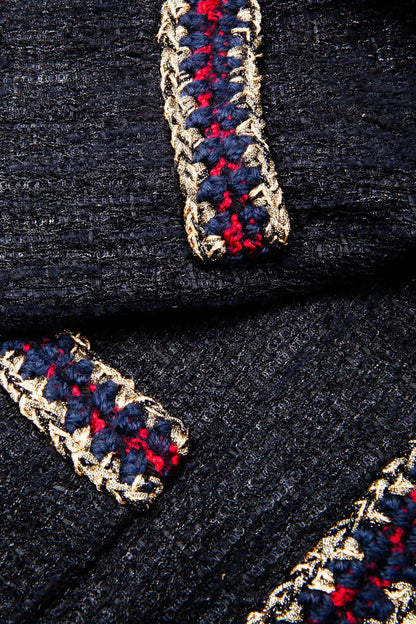 CHANEL ICONIC 10A PARIS-SHANGHAI BLACK TWEED BRAIDED TRIM CUFFS JACKET FR 38