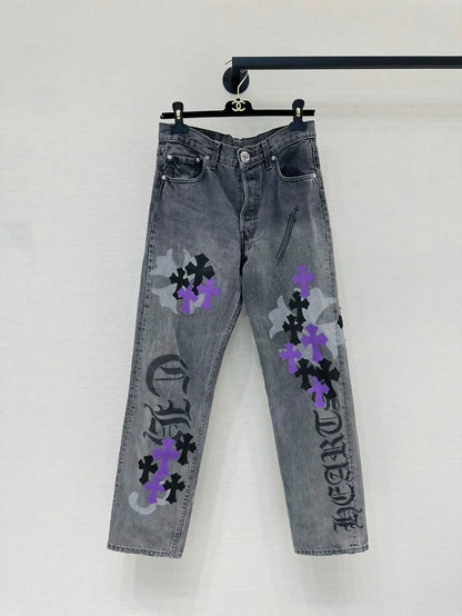 Chrome Hearts jeans purple and black/grey graffiti print