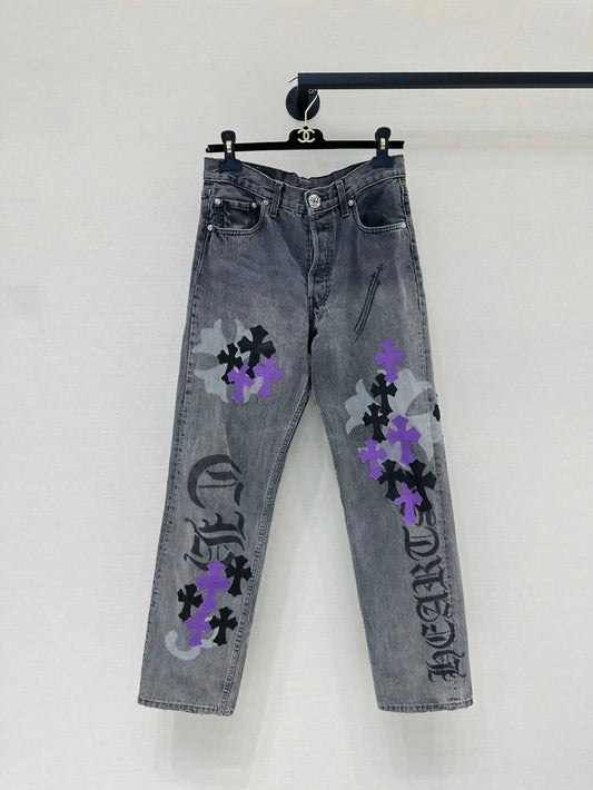 Chrome Hearts jeans purple and black/grey graffiti print