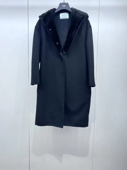 Prada mink fur hooded wool coat