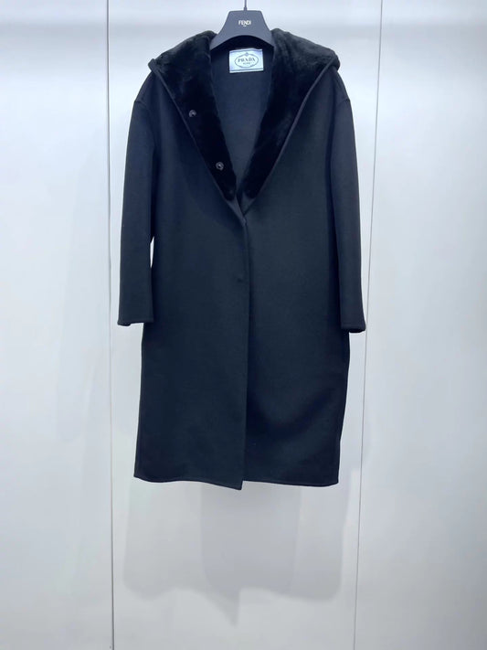 Prada mink fur hooded wool coat