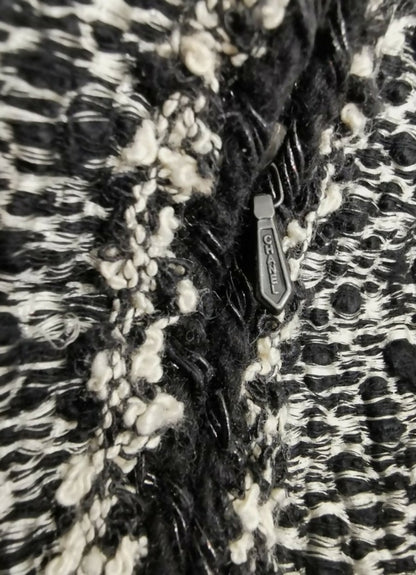Chanel 11A Black White Tweed Braided Trim Zip Up Jacket FR 50