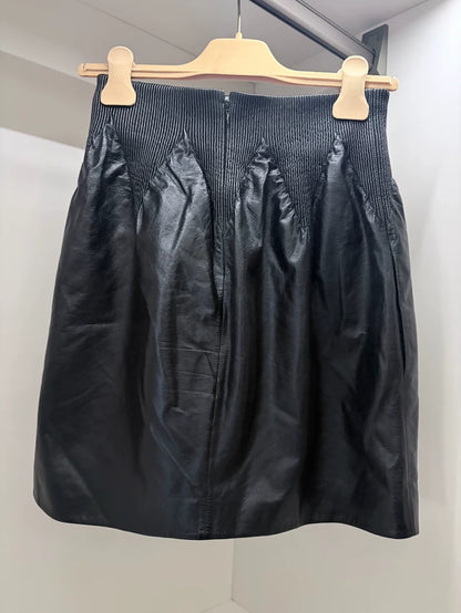 Chanel 21S Black Lambskin Leather Skirt