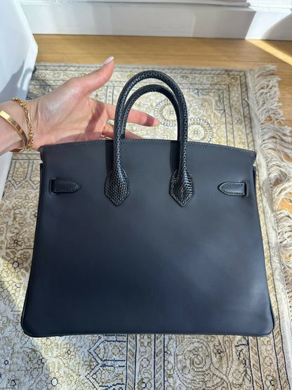 Hermès Birkin 25 Touch Black Shiny Niloticus Lizard and Swift leather Palladium Hardware
