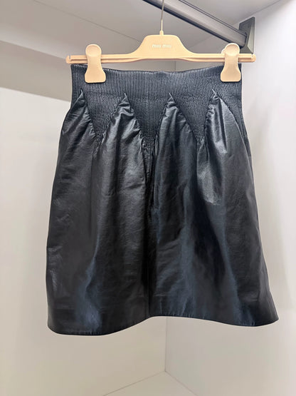 Chanel 21S Black Lambskin Leather Skirt