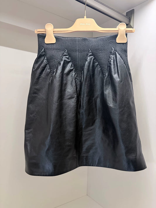 Chanel 21S Black Lambskin Leather Skirt