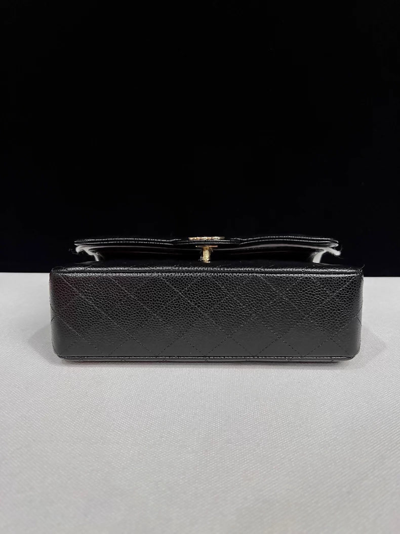 CHANEL Black lychee leather Gold hardware CF Shoulder Bag