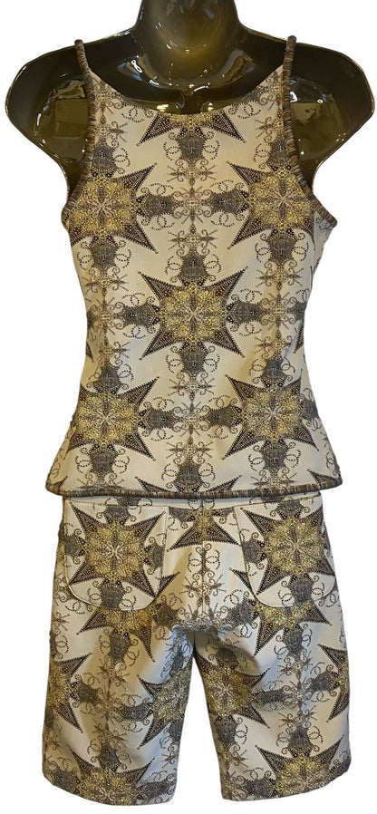 Rare Chanel 06P Ecru Gold Metallic Tank Top Camisole 
Matching Shorts SET FR 38