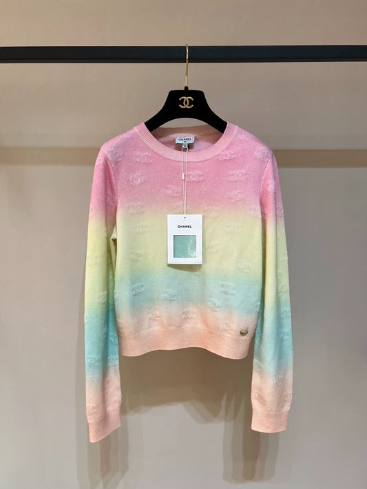 Chanel 24S Rainbow Logo Pattern Knit Top