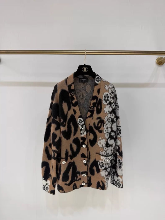 Chanel 23A leopard print double C cardigan