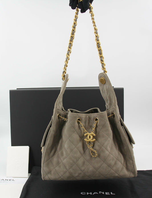 Chanel 2025 Suede & Metal Brown Hobo Bag
