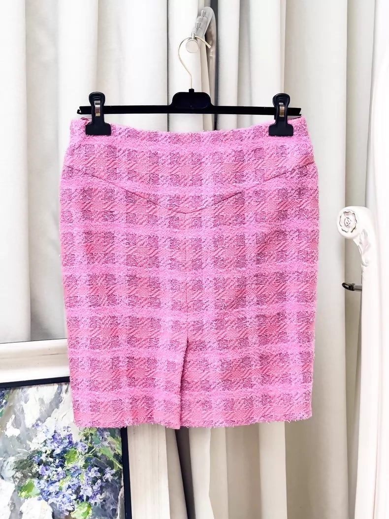 Chanel 24P pink striped tweed skirt