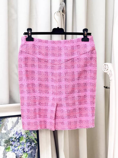 Chanel 24P pink striped tweed skirt