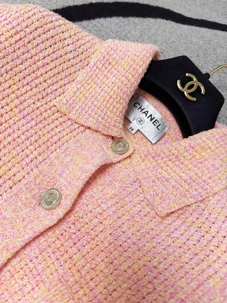 Chanel 25p Orange-Pink Mixed-Color Oversized Knit Cardigan