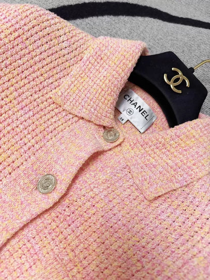 Chanel 25p Orange-Pink Mixed-Color Oversized Knit Cardigan
