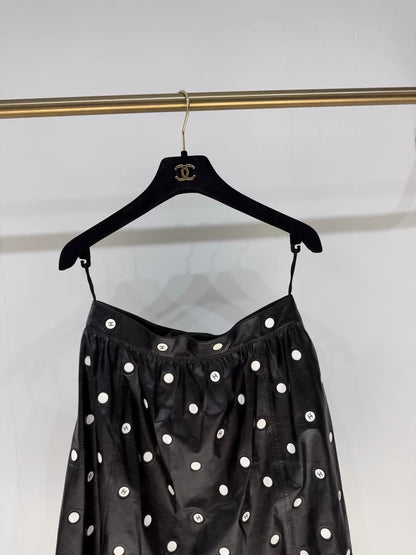 Chanel 23S Black Polka Dot Leather Skirt