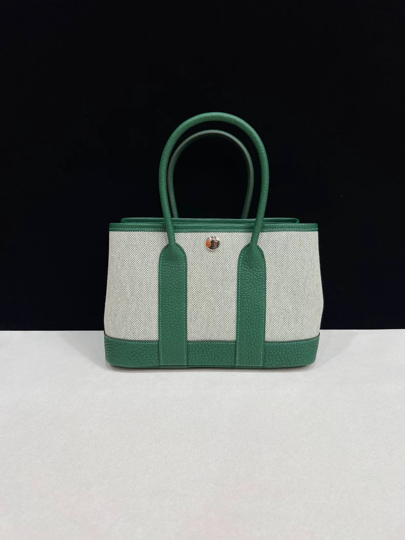Hermes Mini Garden Collection, emerald green leather & canvas with palladium hardware