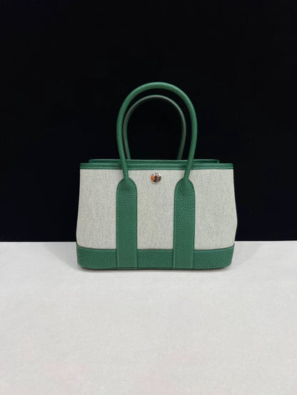 Hermes Mini Garden Collection, emerald green leather & canvas with palladium hardware