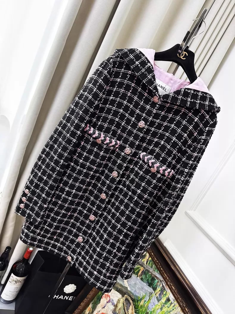Chanel 24S Black and Pink tweed Coat