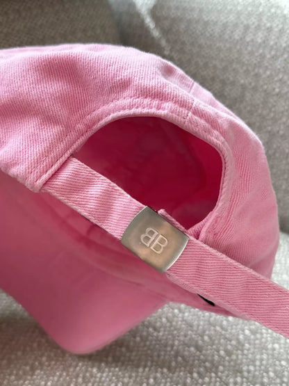 Balenciaga Limited Edition Pink Logo Letter Heart Embroidered Baseball Cap
