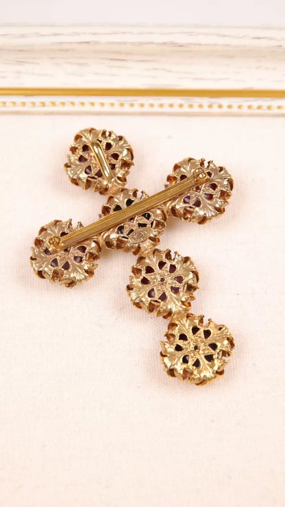 Chanel 1994 Red Glass Rhinestone Cross Brooch