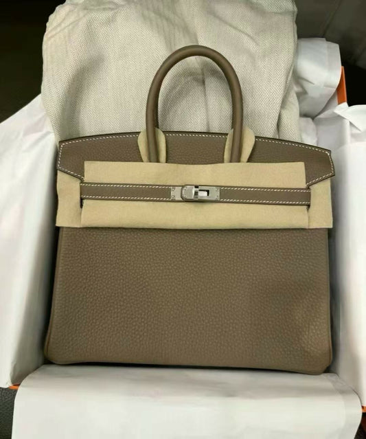 Hermès Birkin 25 Étoupe / Etoupe (18) Togo Leather With Palladium Hardware
