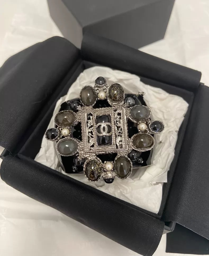 Chanel 11A Byzantine Black Glass Enamel Bracelet