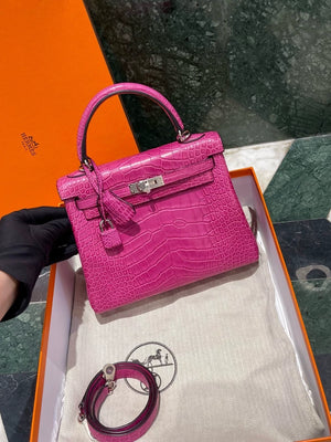 Hermes Kelly 25 L3 Rose Pourpre Matte Alligator leather palladium hardware