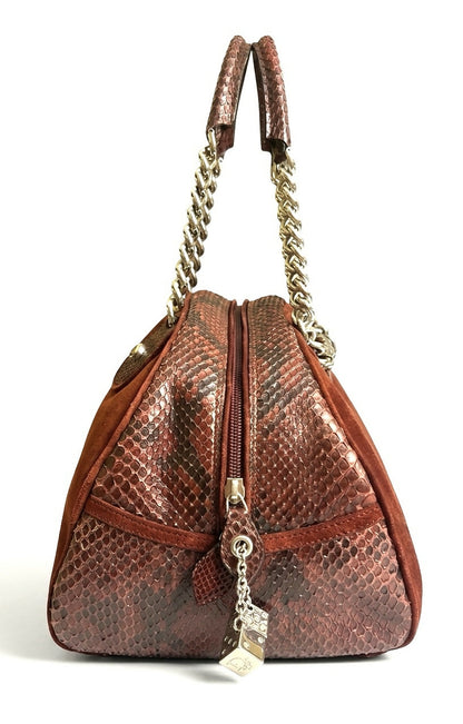 Rare Christian Dior Medium 2004 F/W Burgundy Suede Python Dice Gambler Bowling Bag