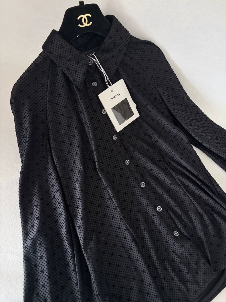 Chanel 24B Black All-over Polka Dot Double C Shirt