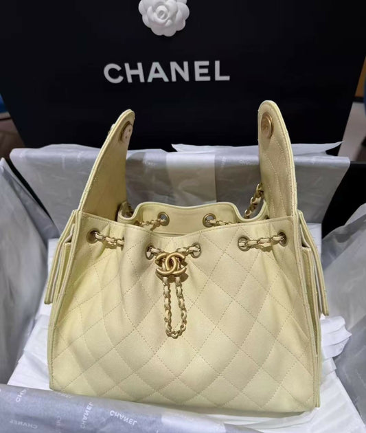 Chanel 2025 Grained Calfskin & Gold-Tone Yellow Small Handbag