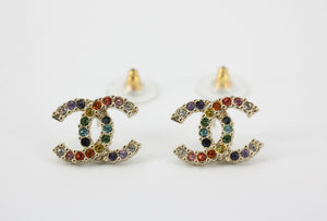 Chanel A19S Rhinestone Multicoloured CC Logo Stud Earrings