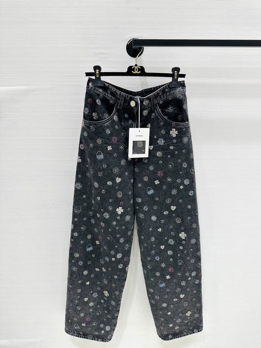 Chanel 25b wide-leg print denim jeans