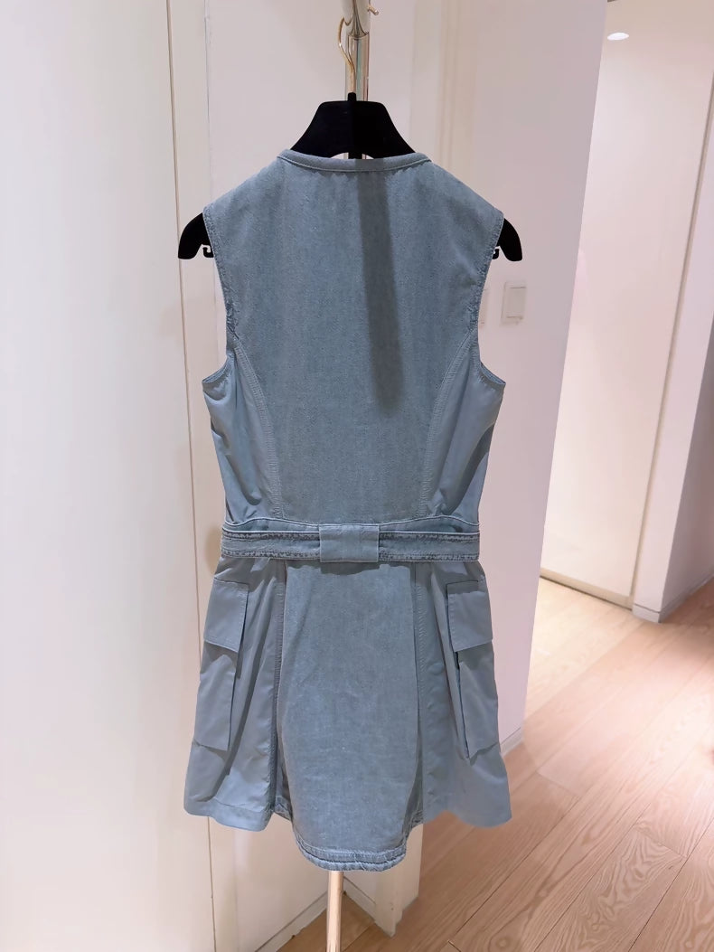 Louis Vuitton LV grey-blue denim workwear dress