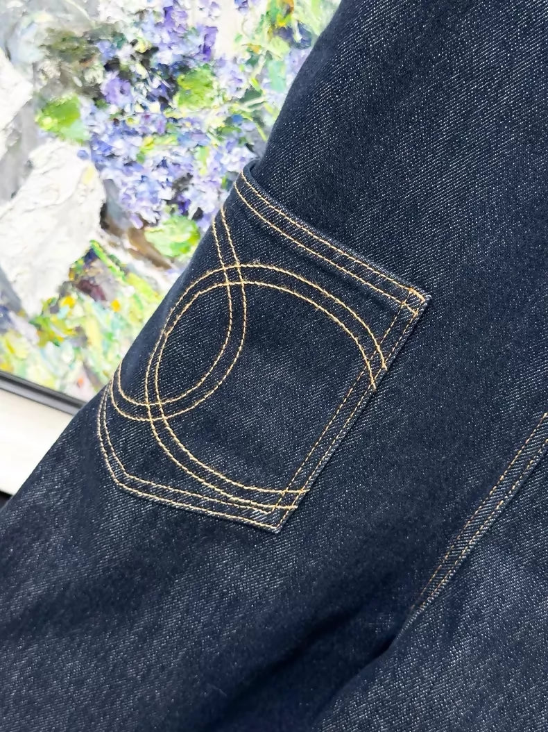 Chanel 25C Navy Blue Double C Pocket Denim jumpsuit