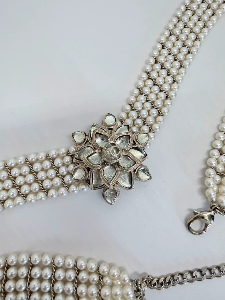 Chanel Multi layers Pearl Camellia Glass Belt