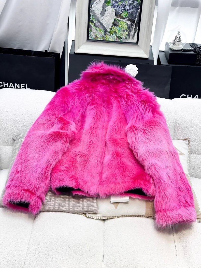 Chanel 23N Fuchsia Pink & Black Shearling jacket
