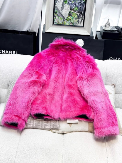 Chanel 23N Fuchsia Pink & Black Shearling jacket