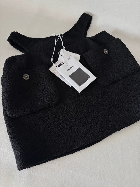 Chanel 22S Black Tweed Skirt