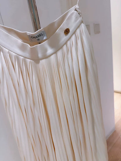 Chanel Grecian Collection White Accordion Pleated Wide-Leg Trousers