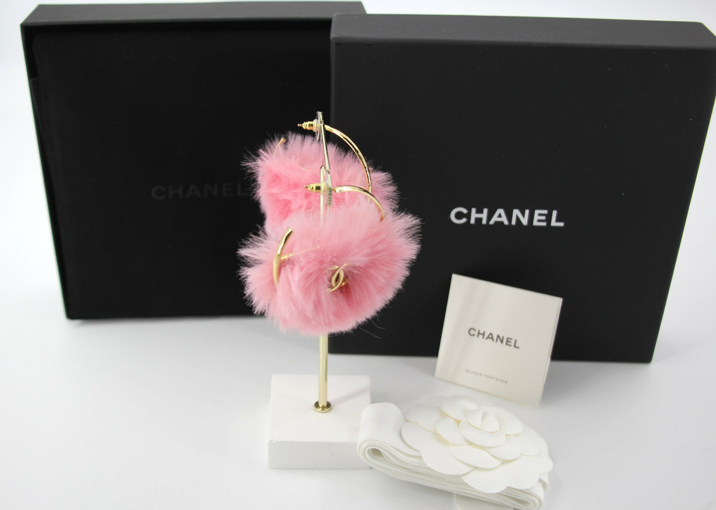 Chanel 24C Plush Early Spring Resort Collection Hoop Pink Stud Earrings