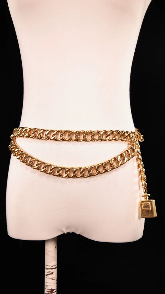 Chanel Double waist chain with Chanel Coco perfume bottle pendant