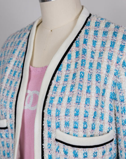 Chanel 1992 Spring/Summer Vintage Blue Tweed Skirt Set