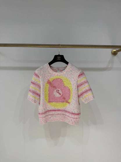 Chanel 24C Pink Heart Knit Top