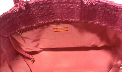Chanel 19K Large Giant Logo Pink Tweed Shopping Tote Bag GHW