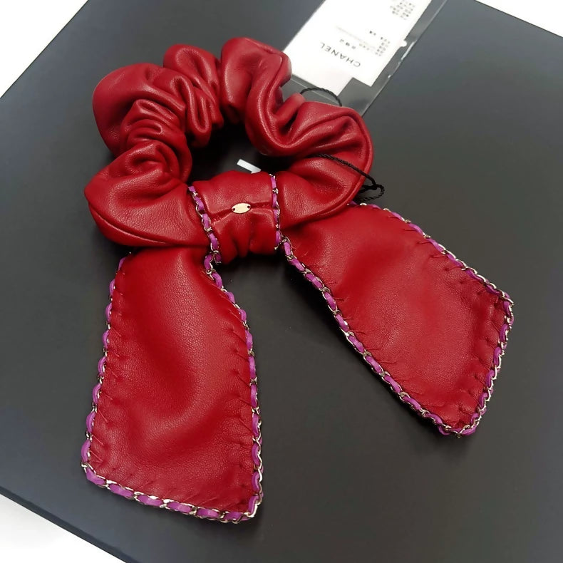Chanel Spring/Summer 2021 Collection Burgundy lambskin scrunchie with bow